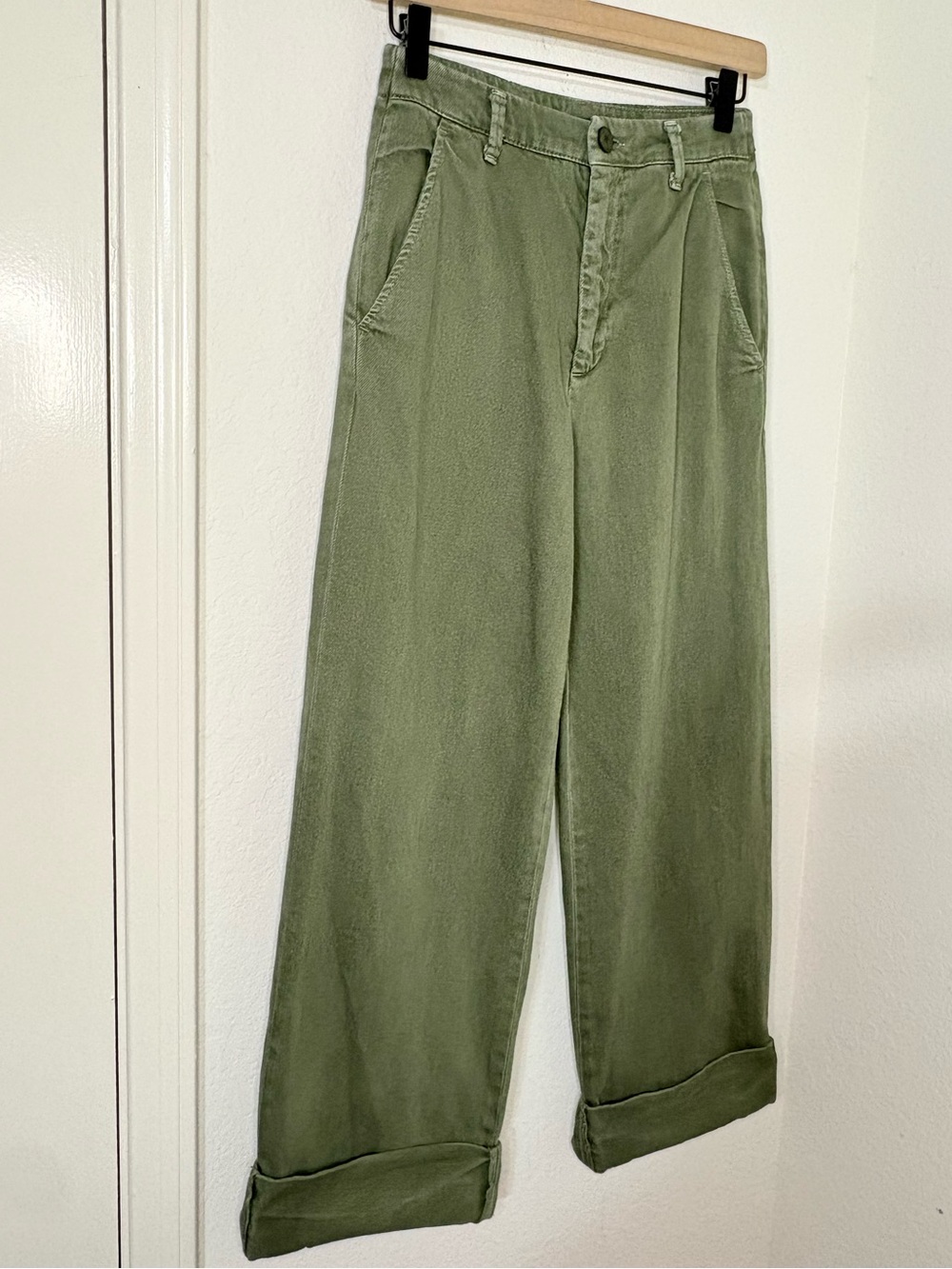 Free People Olive Green Wide Leg Cuffed Jeans cotton Pants size 26 - Picture 2 of 14